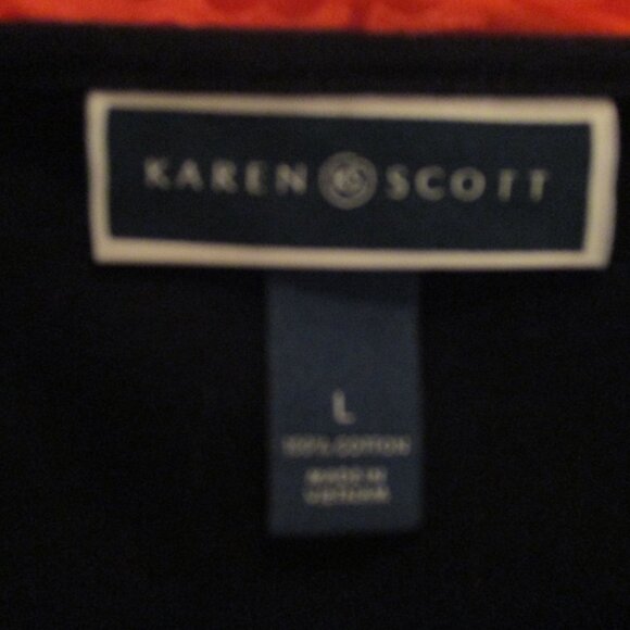 Karen Scott Black Long Sleeved Shirt w/Green & Gold Embellished Christmas Trees - Picture 5 of 5